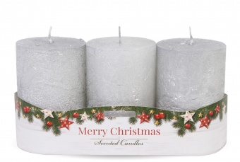 Pl stříbrná svíčka rustikální vánoční 3-válec