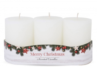 Pl bílá svíčka rustikální vánoční 3-válec